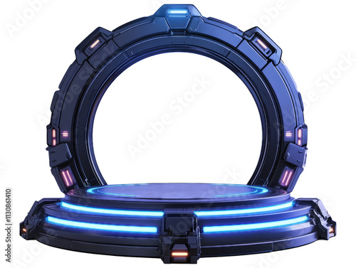 Futuristic Portal with Neon Lights on Transparent Background