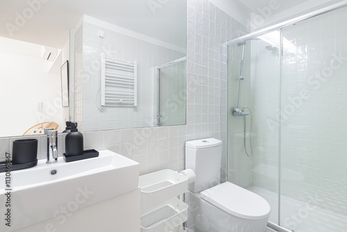 Stylish bathroom showcasing glass shower