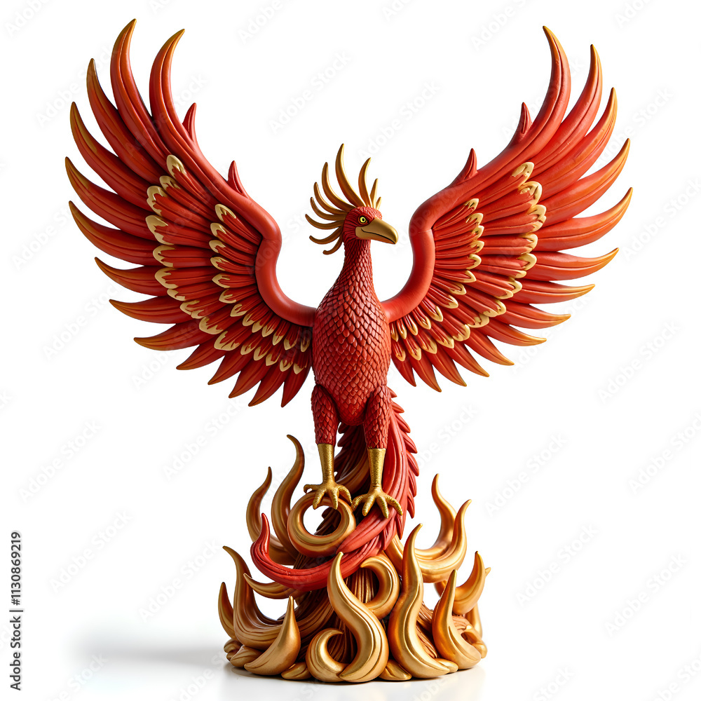 Fototapeta premium Majestic phoenix in fiery glory a symbol of rebirth and eternal flame, 3d modeling of fantasy art concept.