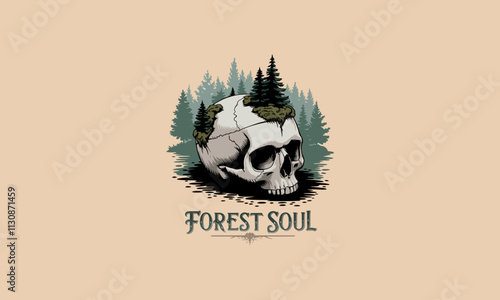 Forest soul logo with skull and trees growing on top