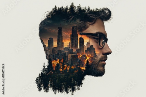 Artistic evolution of urban landscapes reflecting nature's resilience creative collage contemporary art dynamic perspective environmental awareness