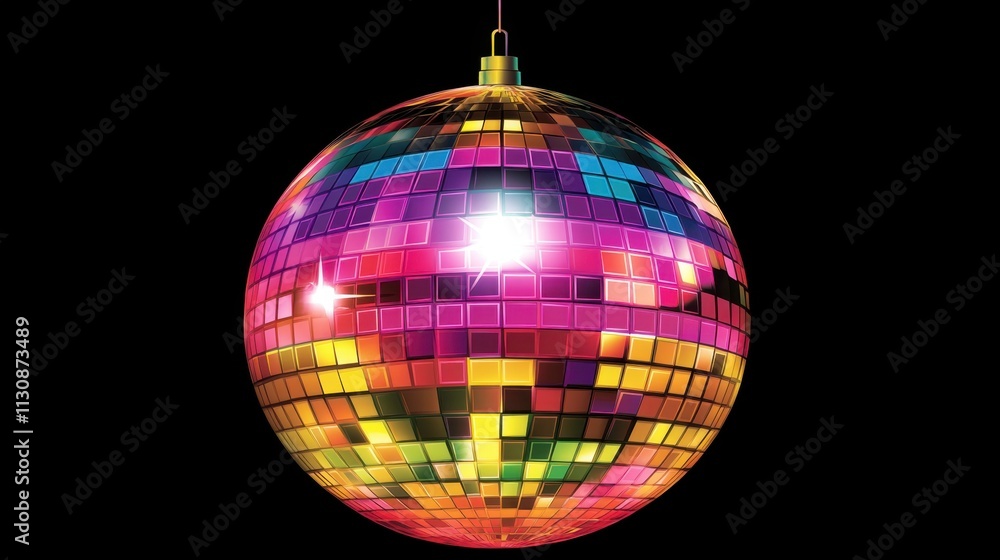 Fototapeta premium Colorful disco ball reflecting vibrant lights on a black background