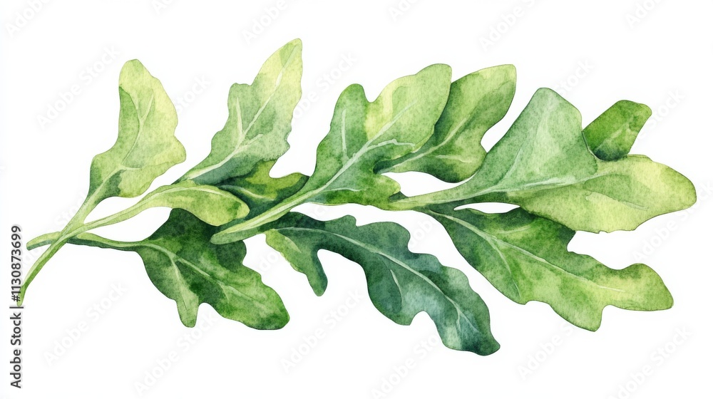 Obraz premium Vibrant watercolor arugula leaves, sharp green tones, fresh and zesty