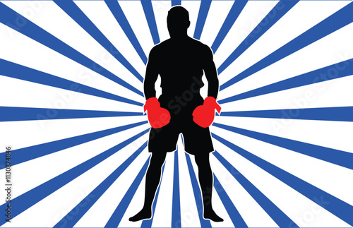 Silhouette of male boxing athlete in action pose. Silhouette of a muscular man wearing boxing gloves for boxing sport.