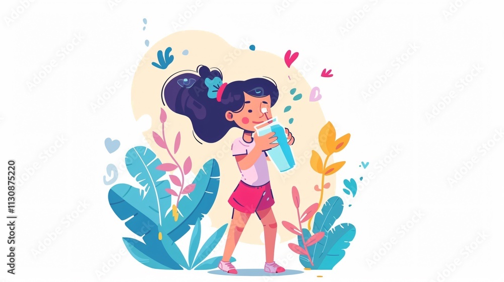 Obraz premium Professional Body Hydration Landing Page Template Featuring Little Girl Drinking