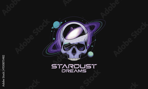 Stardust dreams logo with skull and cosmic galaxy design