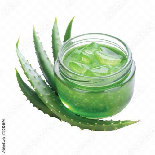 Fresh green aloe vera in splash of juice isolated on white background