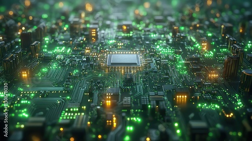 A futuristic circuit and cyber computer with a server in cloud computing cybersecurity or a fast connection