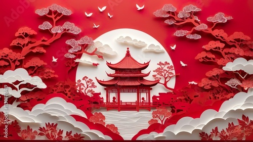 Paper art Chinese New Year background photo