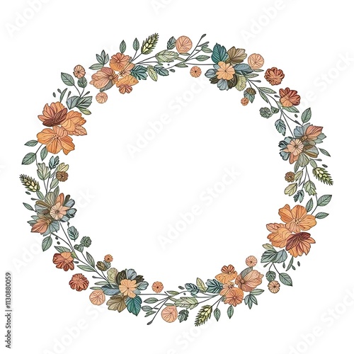 Wreath of flowers and leaves. For invitation and wedding card.