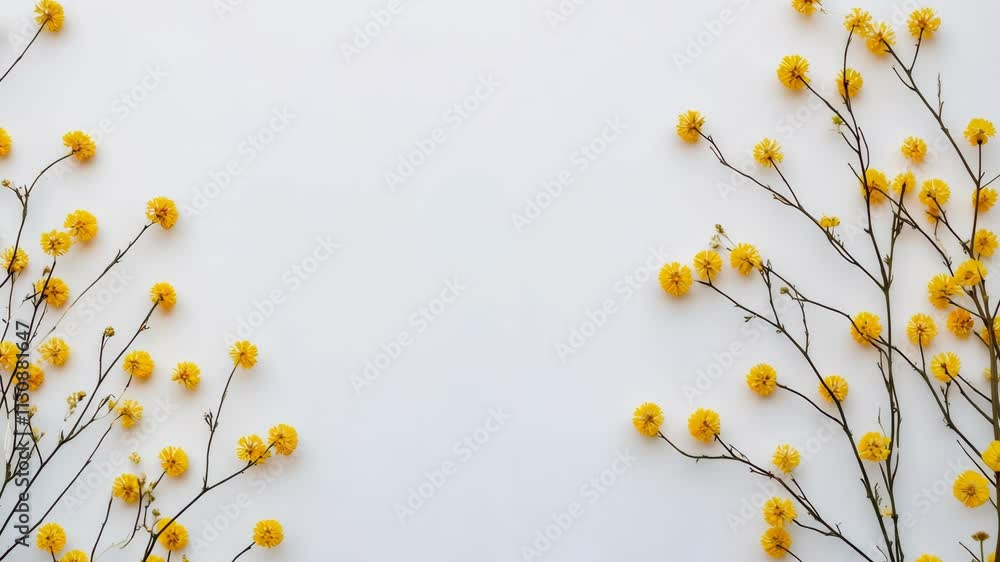 A clean flat-lay composition featuring delicate mimosa digital pic