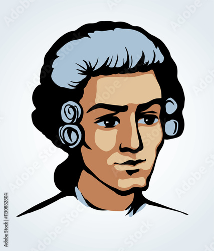 Vintage french wig. Vector drawing