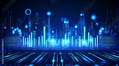 Blue sound spectrum line console background