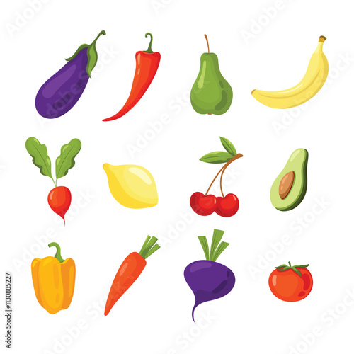 Vector illustration with  fresh organic food. Set of  cute hand drawn vegetables on a white background