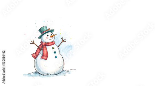 drawn color sketch note style Ethereal snowman with a Christmas tree