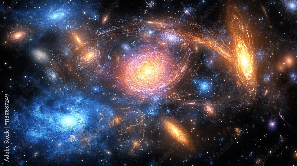 Obraz premium Cosmic Dance of Galaxies: A Celestial Ballet of Stars and Nebulae in the Vast Universe
