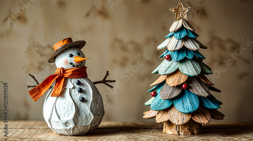 Snowman with a Christmas tree