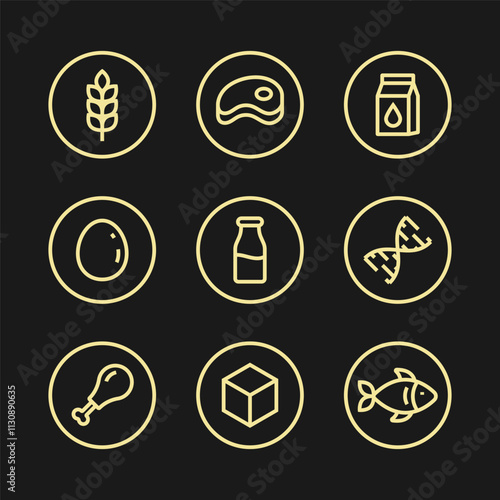 Simple Isolated Vector Logo Set Badge Ingredient Warning Label. Black and white Allergens icons. Food Intolerance. allergens icon