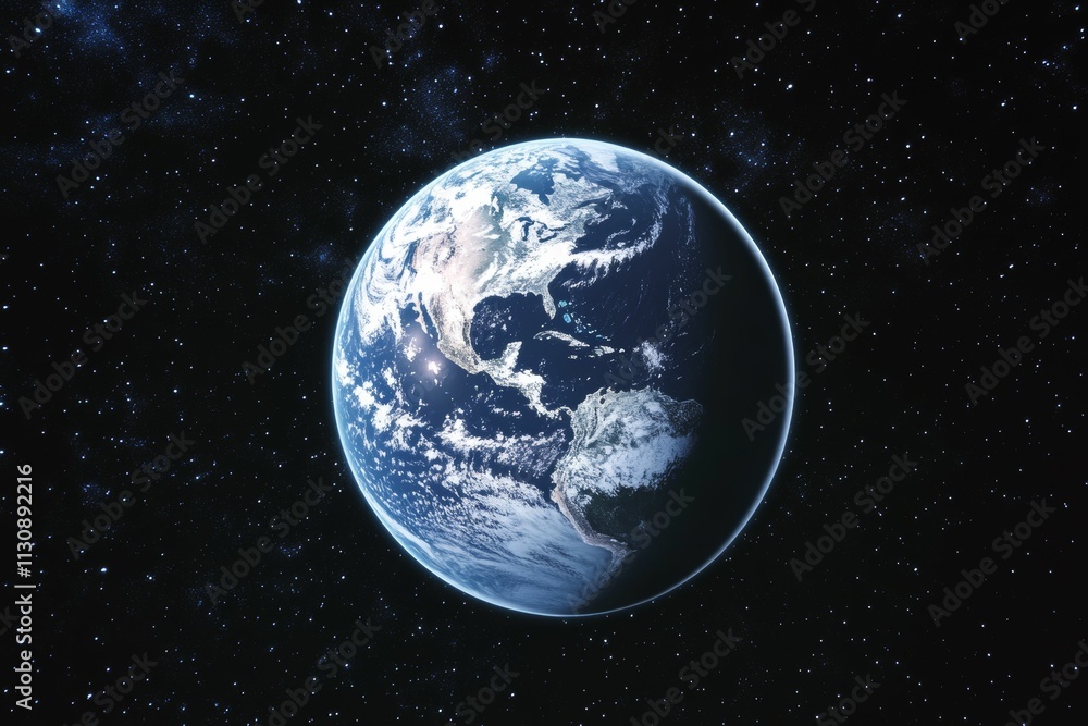 Naklejka premium Planet Earth, starry backdrop, space view.