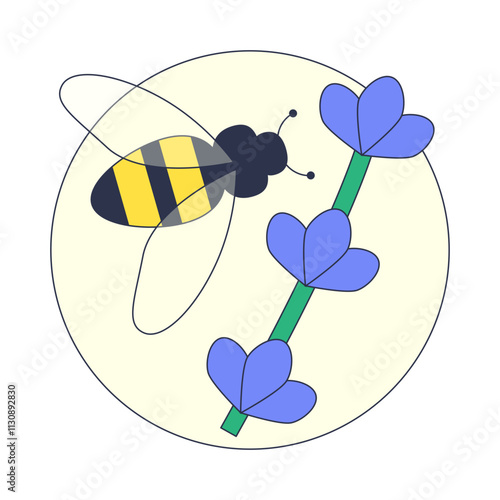 A bee hovers near purple flowers, symbolizing pollination and nature's harmony.