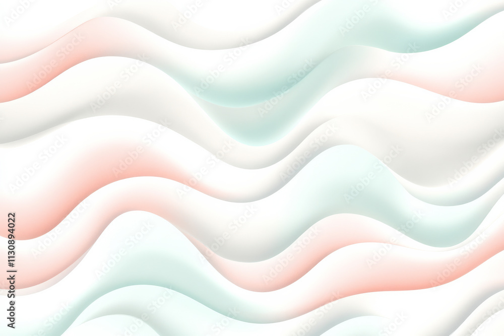 Obraz premium A soft and colorful wave pattern with gradients of pale blue, mint, and coral, blending harmoniously on a clean white backdrop.