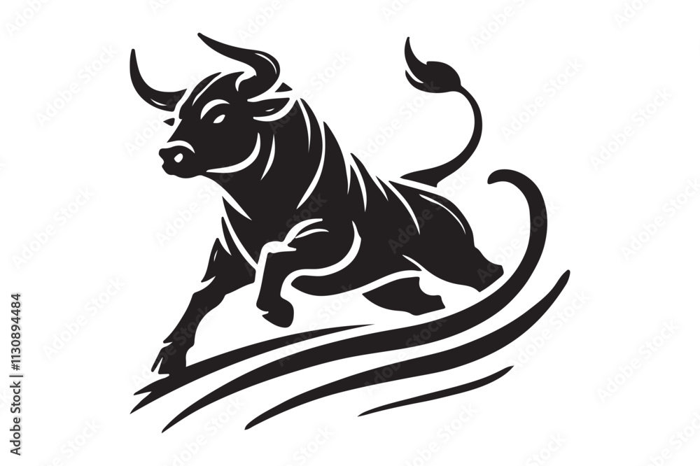 Fototapeta premium Bull silhouette icon set. strength and perseverance symbol on white background