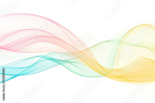 Abstract wave patterns in pastel shades of pink, yellow, and mint green, gently flowing on a white background.