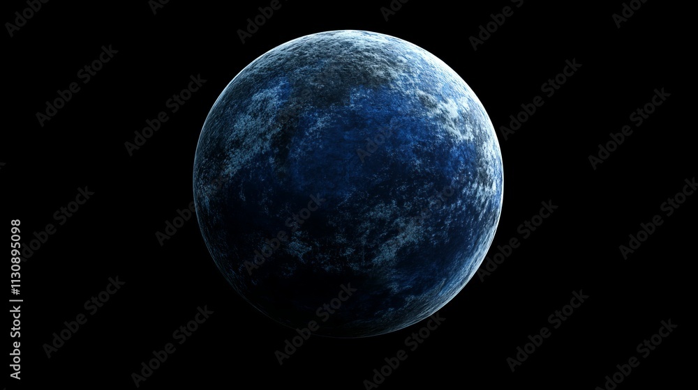 Naklejka premium Dark blue planet, textured surface, black background.