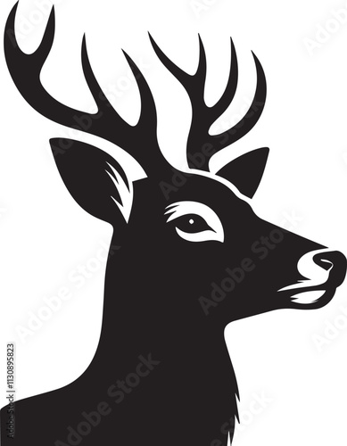 Curious deer head silhouette looking sideways black vector