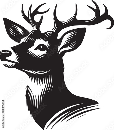 Curious deer head silhouette looking sideways black vector