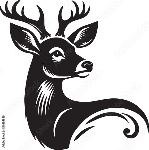 Curious deer head silhouette looking sideways black vector