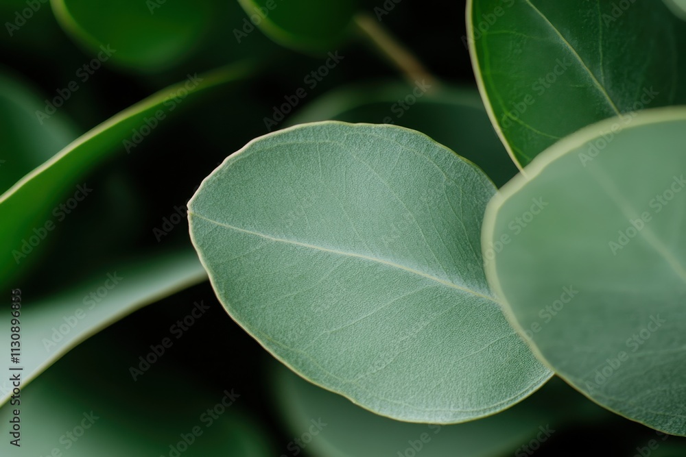 Obraz premium A close-up of a eucalyptus leaf reveals its smooth texture and subtle color variations, evoking a sense of calm and connection to nature.