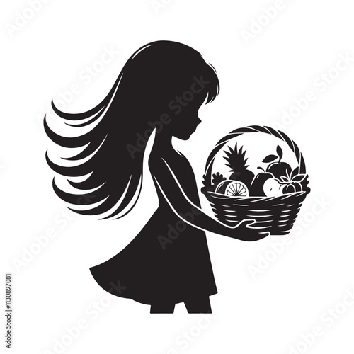 Woman holding the fuits basket silhouette
