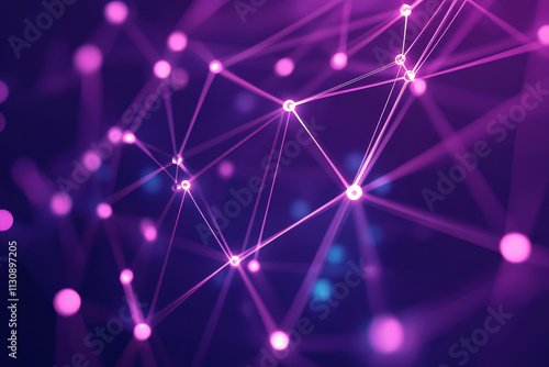 An abstract digital technology pattern with neon circuitry and intricate glowing nodes in purple hues. photo