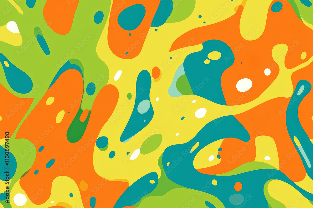 Naklejka premium A playful vibrant background featuring bold splashes of orange, lime green, and turquoise in a chaotic pattern.