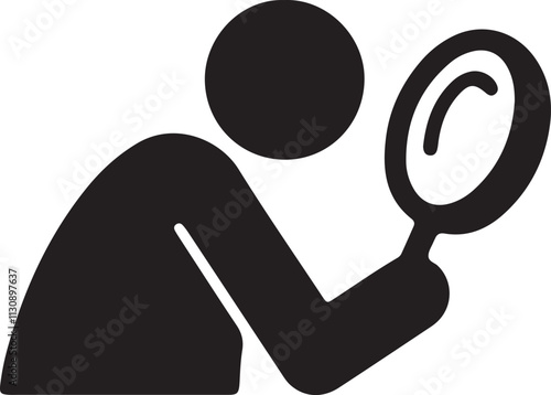Illustration of a silhouette icon featuring a stickman searching for evidence with a magnifying glass