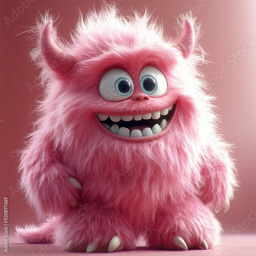 A pink monster with big eyes and a big smile
