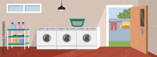 Washing machine. Laundry room. Laundry utensil. Dryer. Dry cleaning. Drying clothes. Backyard.