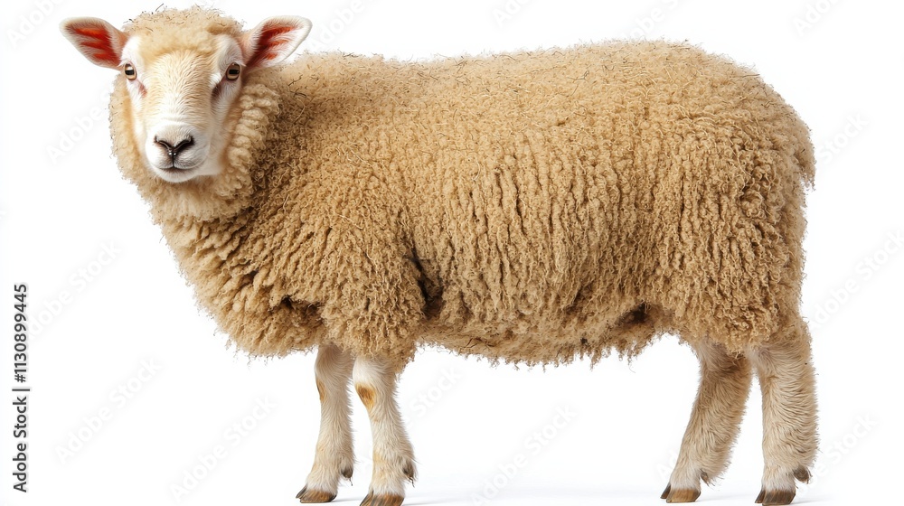 Fototapeta premium A sheep with a white face stands in front of a white background