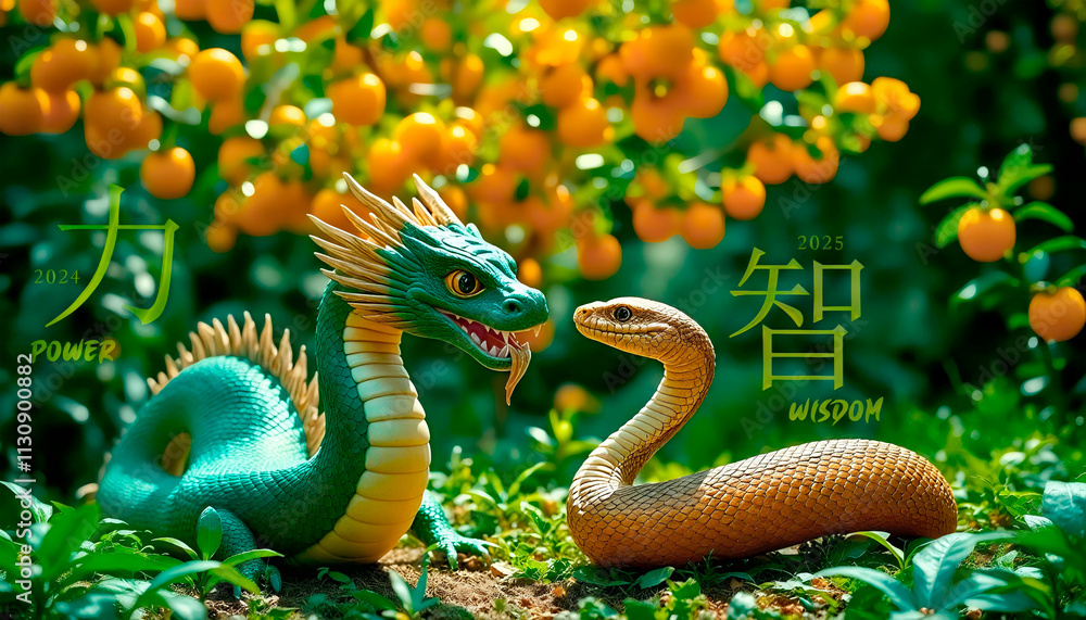 Fototapeta premium Eastern symbol of the new year. Chinese new year. Year of the green wood snake.