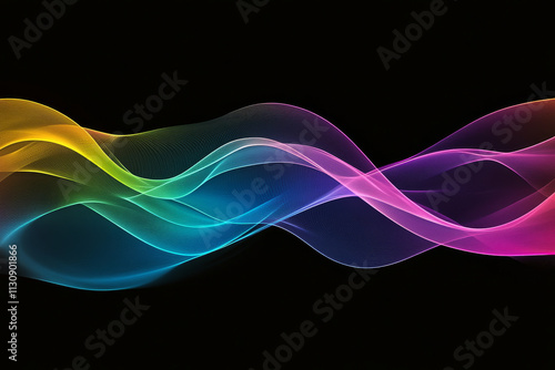 A vibrant abstract wave pattern with swirling rainbow hues, seamlessly flowing across a dark gradient background.