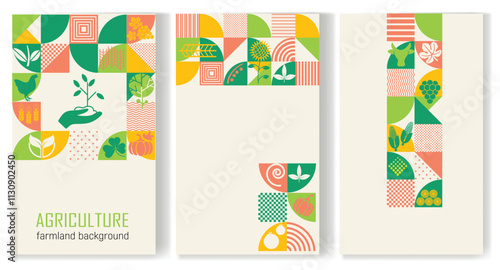 Agriculture, farm, harvest, agronomy - a set of templates with geometric design with copy space.