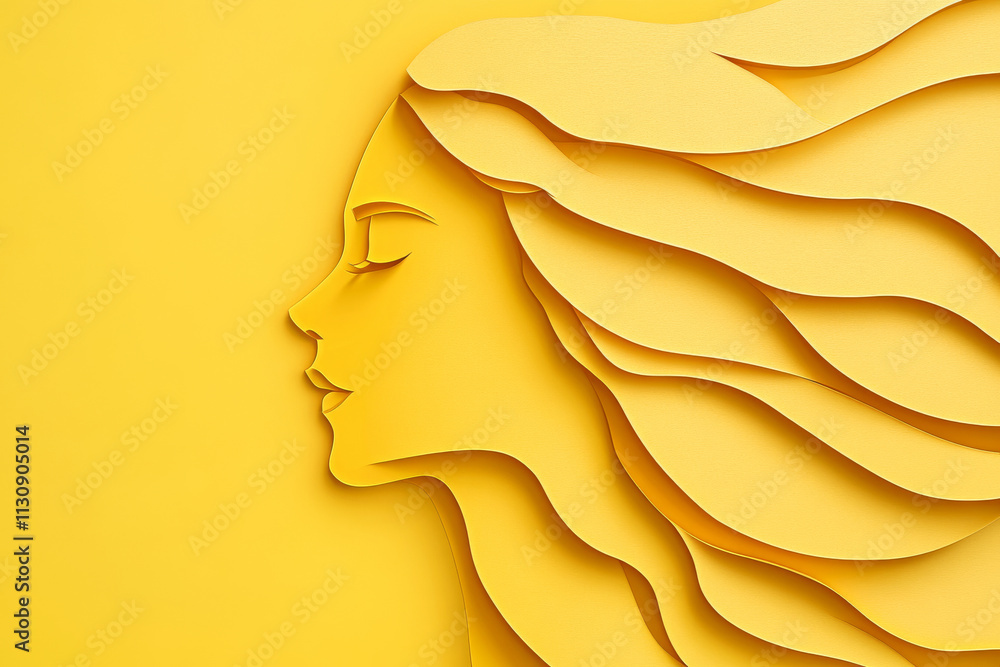 Abstract profile, creative design, paper cut, senior silhouette, golden yellow background, elegant hair curves, minimalistic art, beauty concept, modern illustration, artistic expression, fashion Abstract profile, creative design, paper cut, senior silhouette, golden yellow background, elegant hair curves, minimalistic art, beauty concept, modern illustration, artistic expression, fashion