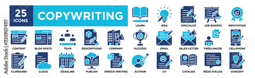 Copywriting icon collection set. Containing design writing, copywriting, online, copywriter, creative, person, professional	