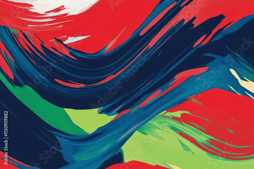 A creative abstract colorful background with painterly strokes in shades of red, green, and electric blue. photo