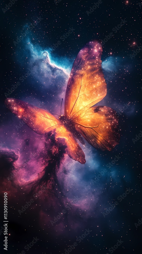 Fototapeta premium colorful butterfly-shaped nebula in the deep black of space background with generative
