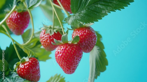 Fresh Juicy Strawberries with Vibrant Green Leaves on Clean Background for Food Concept Visuals