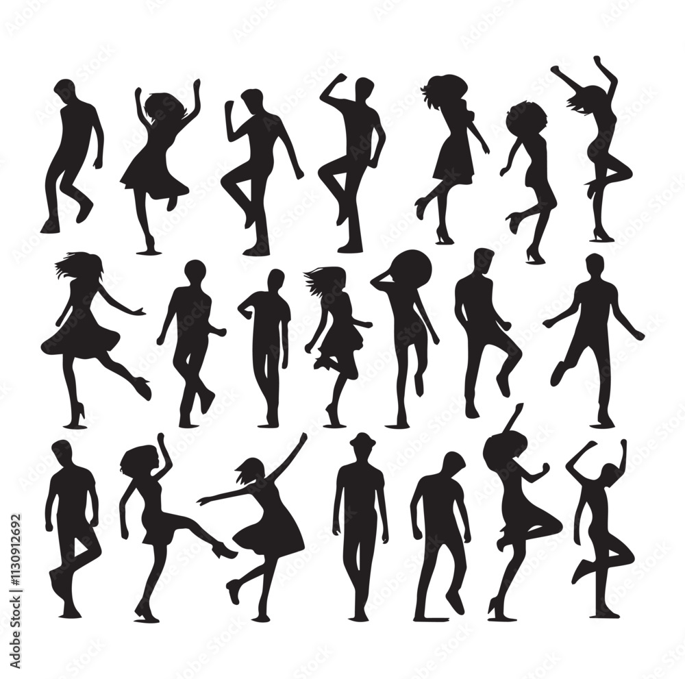 Silhouettes of teenager dancing in group Vector SHR Silhouettes of teenager dancing in group Vector SHR