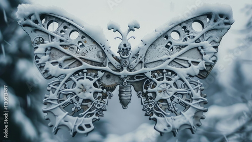 Mechanical butterfly made of gears and metal photo