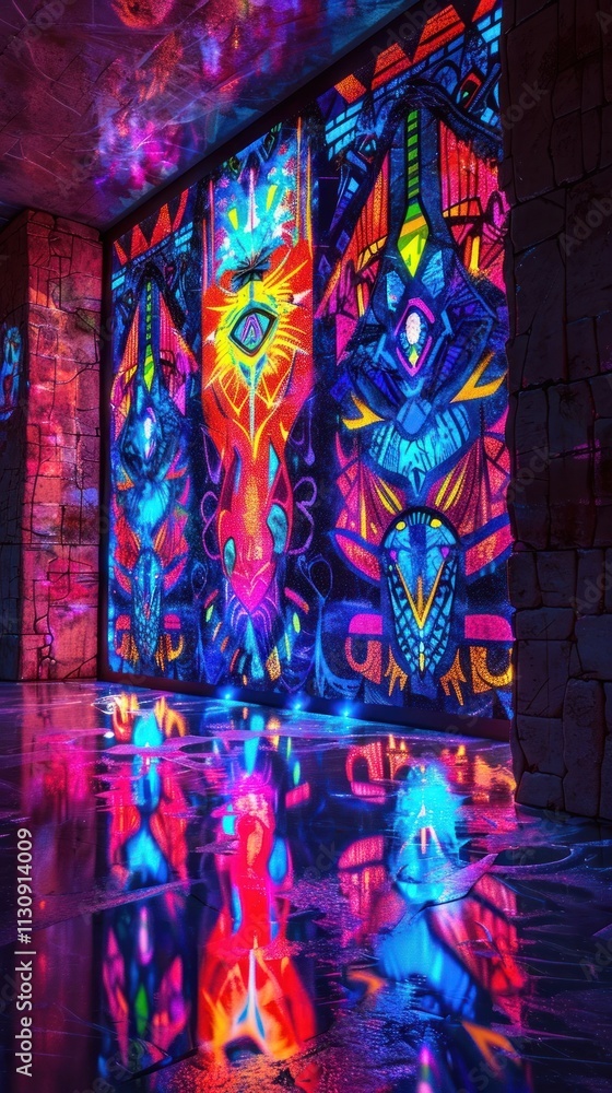 Obraz premium Mesmerizing Psychedelic Dreamscape Vibrant Digital Abstract Art with Captivating Neon Colors and Surreal Patterns that Evoke a Sense of Transcendent Wonder and Immersive Imagination